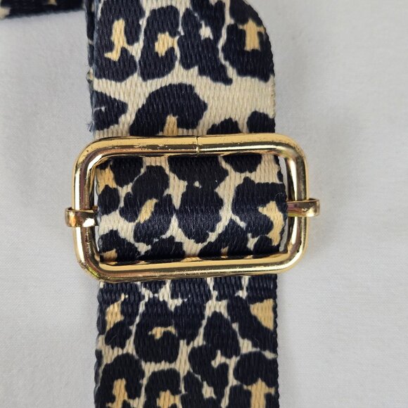 Black Cream Animal Print Long Adjustable Bag Strap Replacement Gold Toned Hdwre - Picture 4 of 7
